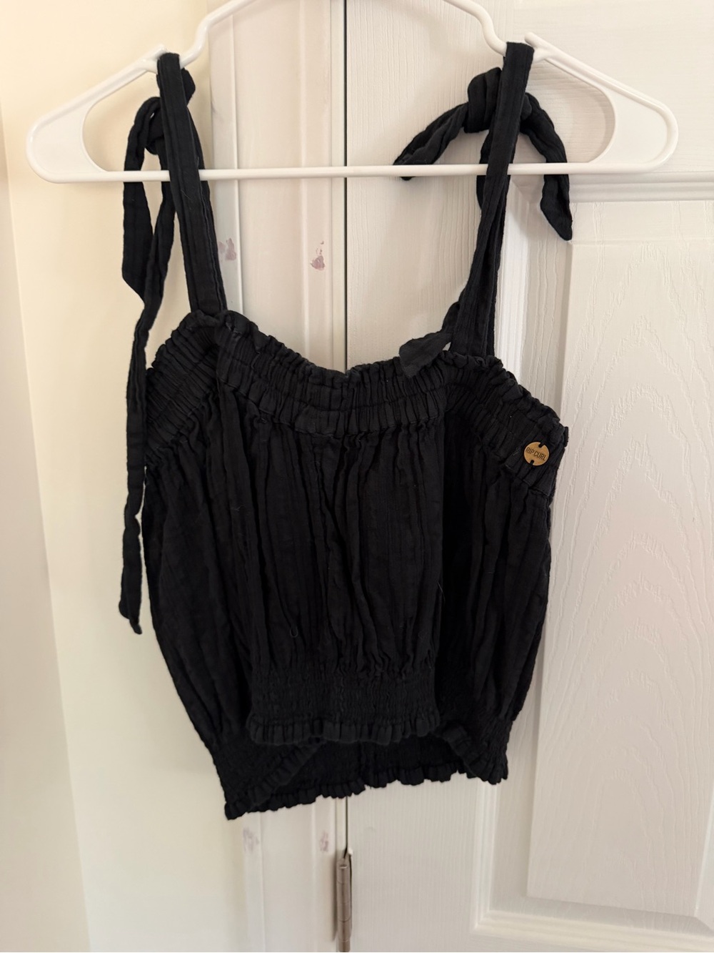 Rip Curl Black Smocked Tie-Strap Cami